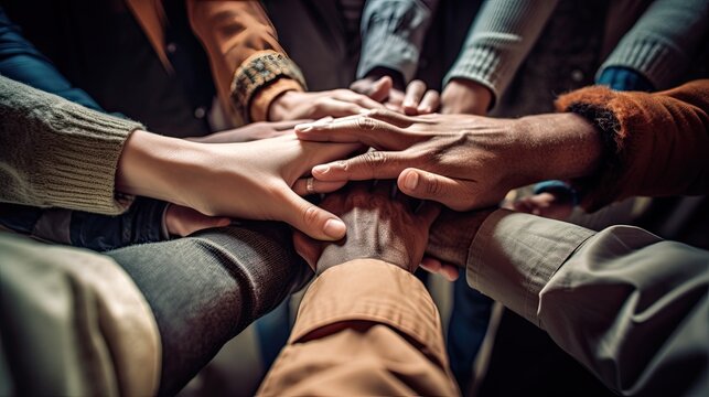 Many hands are on top of each other, teamwork (Generative AI, Generativ, KI)