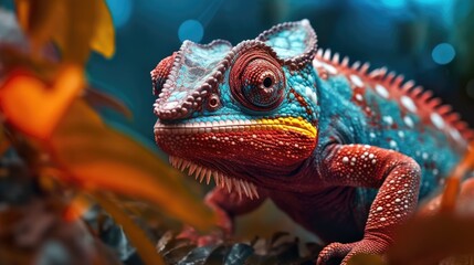 Obraz premium Chameleon in a wild nature. Generative AI