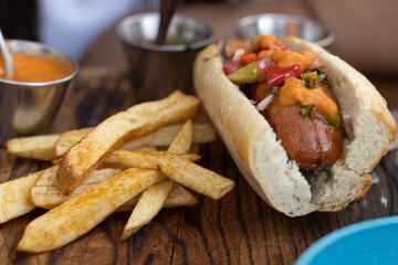 HOT DOG CON TOCINO Y PAPAS FRITAS 
