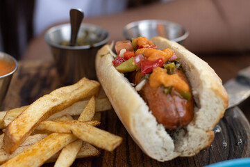 HOT DOG CON TOCINO Y PAPAS FRITAS 