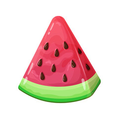 Watermelon slice. Healthy fruit food design in cartoon style. Vector illustration isolated on white.