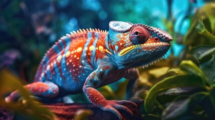 Obraz premium Chameleon in a wild nature. Generative AI