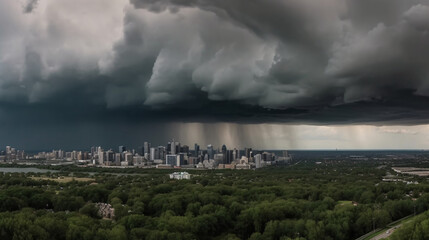 Electric Symphony: A Massive Thunderstorm Brewing Over a City Skyline, generative AI