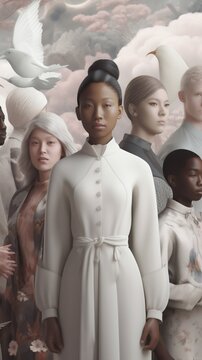 Surreal collages of gender and ethnic diversity Includes an Asian a white person and a black woman. Generative AI