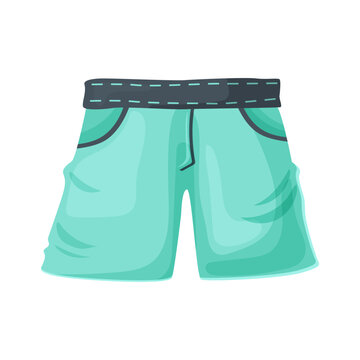 Men's Swimming Trunks. Blue Boxer Shorts In Cartoon Style. Vector Illustration Isolated On White.