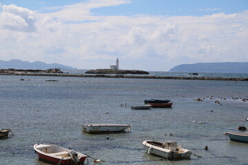 Fototapeta na wymiar Faro di Capo Grosso in Trapani Sicily at Mediterranean Sea, Italy