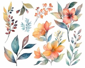 This set includes watercolor floral designs for various crafts like card-making and scrapbooking. (Generative AI)