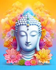 buddha head with flowers generative ai
