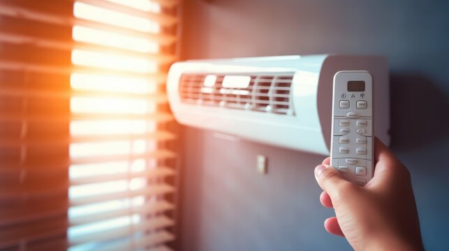 hand with remote control of air conditioner, generative ai