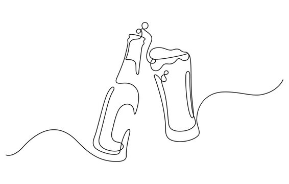 recommend clip art: celebration toasting beer clinking of bottle and pint glass froth one line drawing