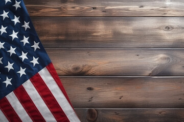 Woden background with an overlayed American flag, veterans day, 4th of jully , independence day, remembrance day concept. High quality photo Generative AI