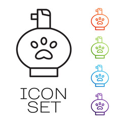 Black line Pet shampoo icon isolated on white background. Pets care sign. Dog cleaning symbol. Set icons colorful. Vector