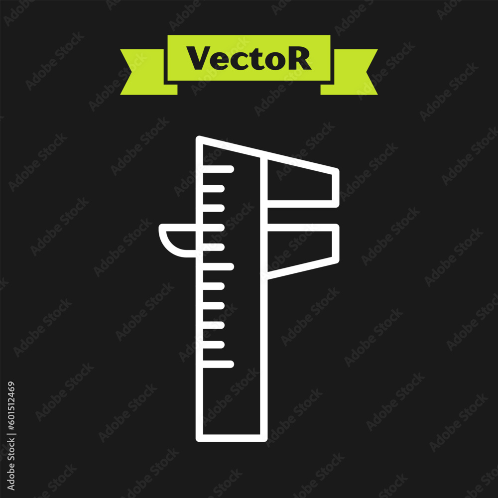 Aufkleber white line calliper or caliper and scale icon isolated on black background. precision measuring tool