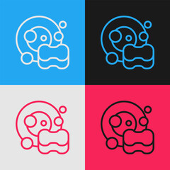 Pop art line Washing dishes icon isolated on color background. Cleaning dishes icon. Dishwasher sign. Clean tableware sign. Vector