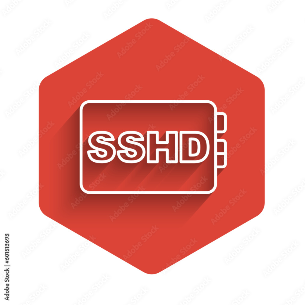 Poster white line sshd card icon isolated with long shadow background. solid state drive sign. storage disk