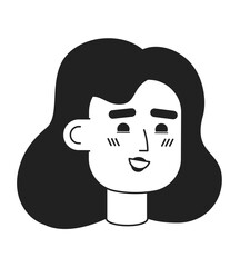 Happy caucasian young woman face monochrome flat linear character head. Smiling girl student. Editable outline hand drawn human face icon. 2D cartoon spot vector avatar illustration for animation