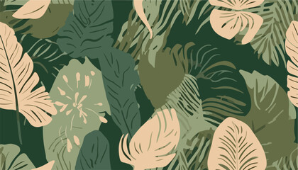 Abstract exotic botanical shapes print. Hand drawn collage contemporary seamless pattern