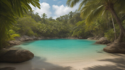 Obraz na płótnie Canvas Beautiful jungle beach lagoon. Generative AI