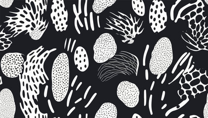 Hand drawn tropical abstract organic shapes pattern. Collage contemporary print. Fashionable template for design. Modern ethnic style.