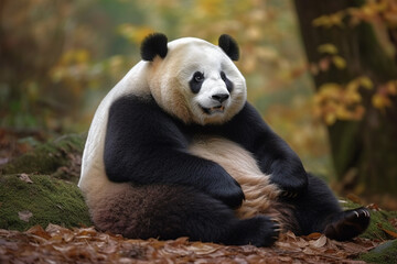 Cute fluffy panda sitting on the ground Generative AI