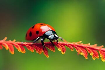 ladybirds on a leaf by Ai generative