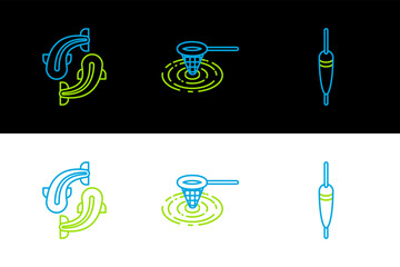 Set line Fishing float, and net water icon. Vector