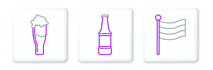 Set line National Germany flag, Glass of beer and Beer bottle icon. Vector