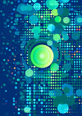 Green and blue dotted creative background, green halftone patterns, pop iconography, gradient color blends. Generative AI.