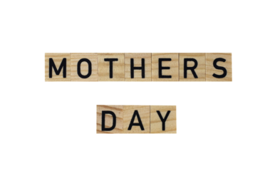 Mother's Day text in wooden letters in png format without background. Concept postcard, congratulation, holiday, eco, copy space, poster, mock-up, care, gift,letter, text, design,celebration,handmade.
