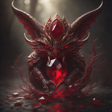Deamon guard precious ruby gemstone. Generative AI