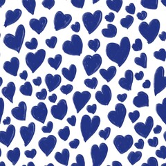 Seamless abstract holiday pattern. Simple background on dark blue, white colors. Illustration. Hand drawn hearts. Designed for textile fabrics, wrapping paper, background, wallpaper, cover.