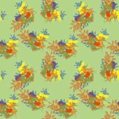 Fototapeta na wymiar Seamless abstract botanical pattern. Simple background green, yellow, blue, red flowers. Digital brush strokes background. Design for textile fabrics, wrapping paper, background, wallpaper, cover.