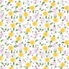 Seamless pattern with flowers and leaves. Creative floral texture. Designed for textile fabrics, wrapping paper, background, cover.