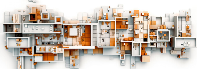 Blueprints, wooden plans, and other construction elements, in the style of blocky, light amber and white. Generative Ai.
