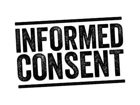 Informed Consent is one of the founding principles of research ethics, text concept stamp