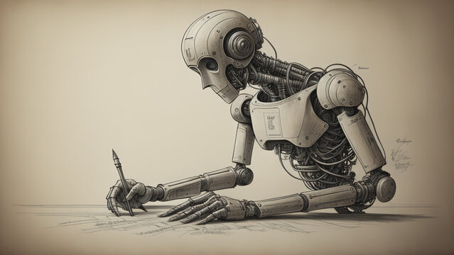 Humanois robot sketch drawing. Generative AI