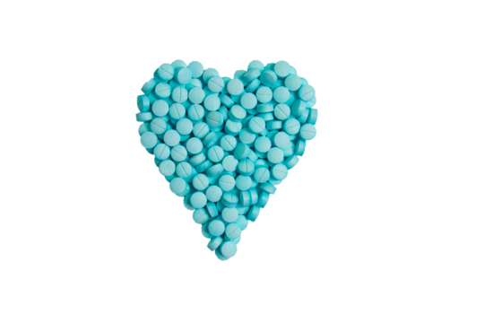 Heart made of blue pills in png format without background. The concept of a healthy lifestyle, vitamins, health, pills, pharmacy, hospital, resort, care, valentine's day,14th of february,care, love.