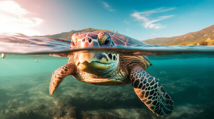 Turtle underwater. Illustration AI Generative.