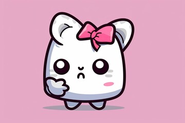 cute white cat wearing a pink bow on its head Generative AI