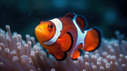 Obraz na płótnie Canvas Clownfish in the occean under water in a reef, Generative AI