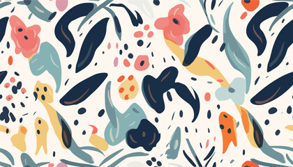 Hand drawn cute artistic flowers with dots print. Modern botanical pattern. Fashionable template for design