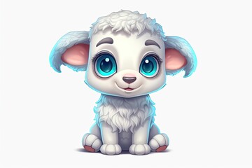 Obraz premium serene white sheep with mesmerizing blue eyes relaxing in a peaceful setting Generative AI