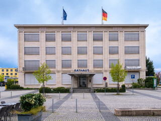 Fototapeta na wymiar Singen, Germany - May 1, 2023: Town hall in Singen, which was built in 1960 according to the plans of the then city planning director Hannes Ott.