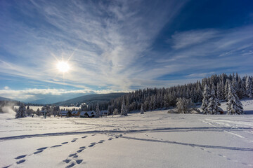 Winter landscape around Mala Upa, Giant Mountains (Krkonose), Northern Bohemia, Czech Republic