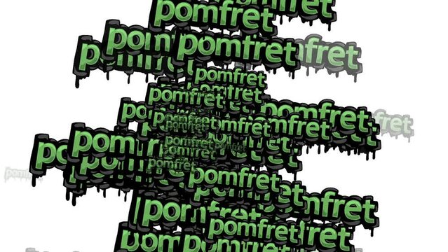 animated video scattered with the words POMFRET on a white background