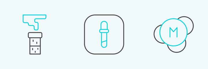 Set line Molecule, Test tube and flask and Pipette icon. Vector