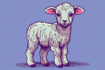cute cartoon sheep standing on a blue background Generative AI