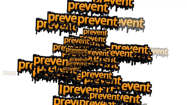 animated video scattered with the words PREVENT on a white background