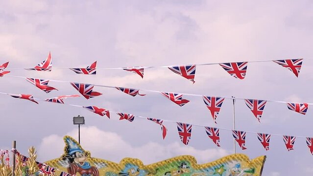 Small Mini Union Jack Flags Bunting Waving In Wind