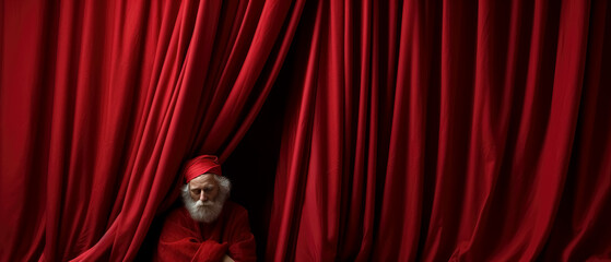 Christmas luxurious wrapping cloths, luxurious drapery, theatrical style, Santas colors, light crimson and black. Generative AI.